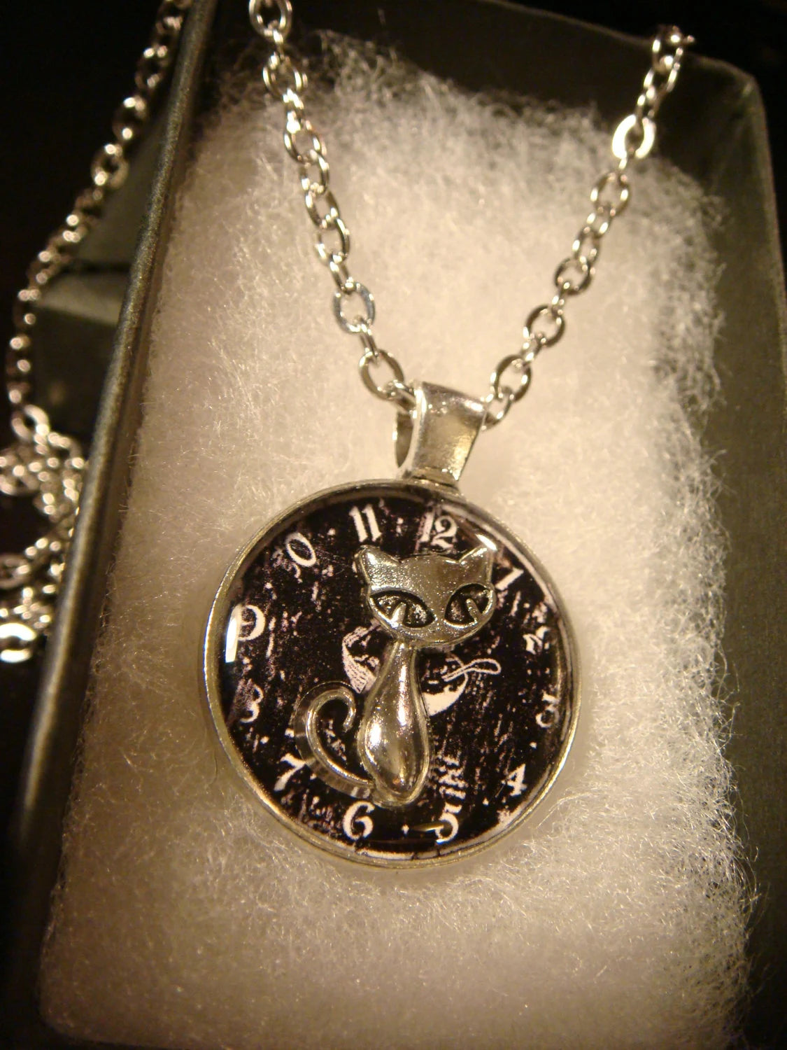 Cat over Clock Small Pendant Necklace