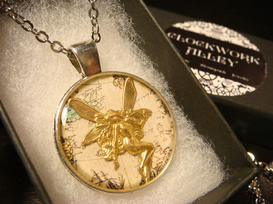 Fairy over Map Pendant Necklace