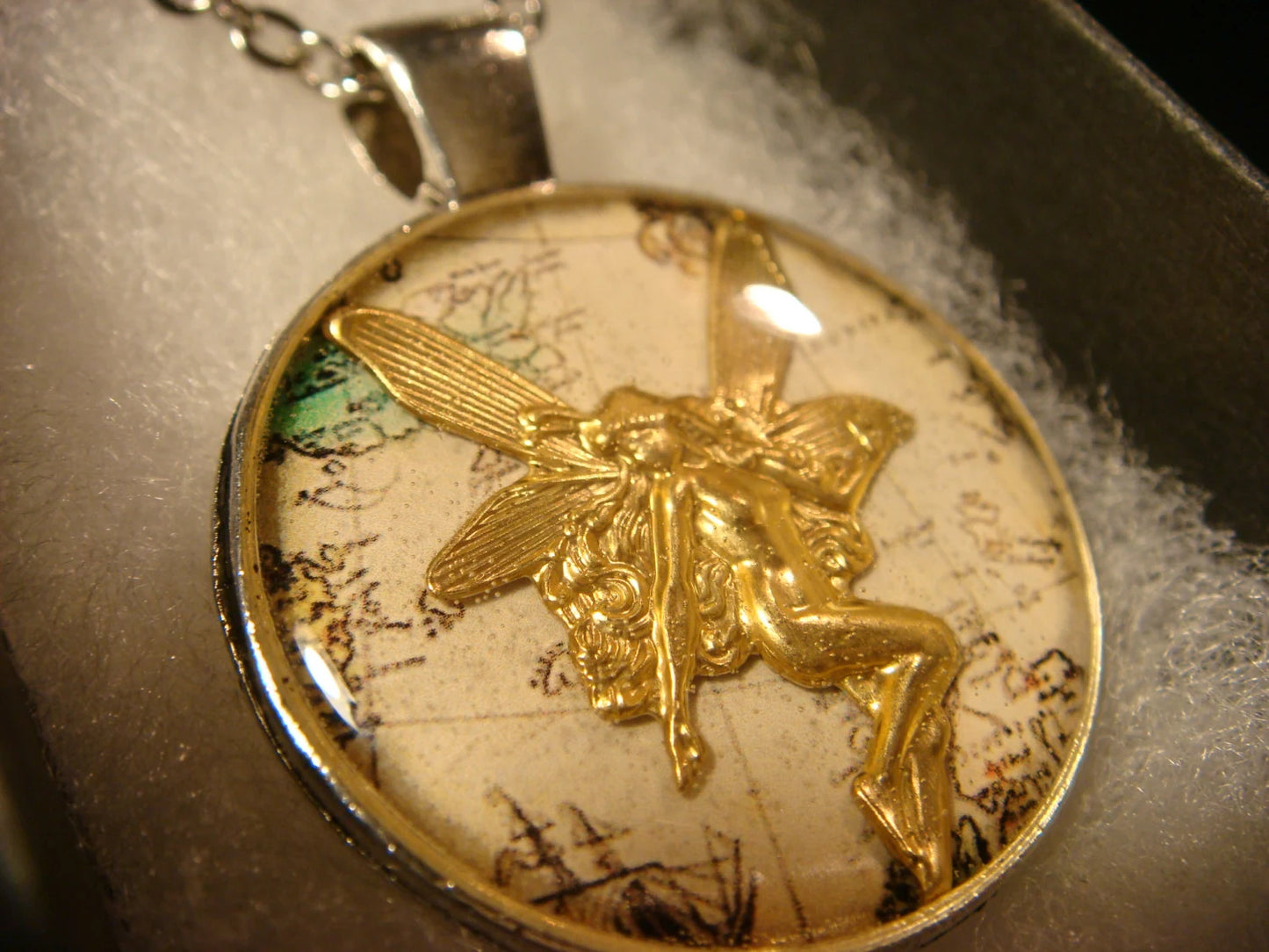 Fairy over Map Pendant Necklace