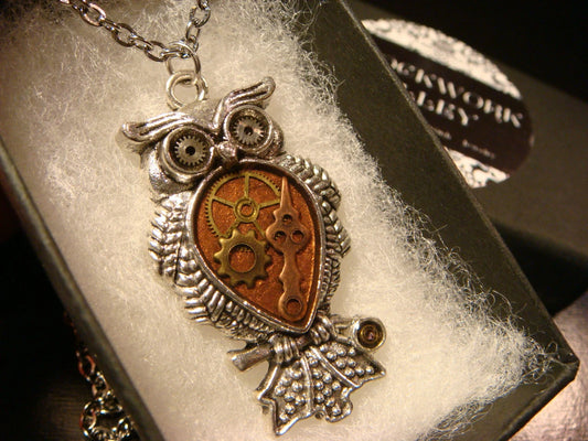 Steampunk Owl with Gears Necklace
