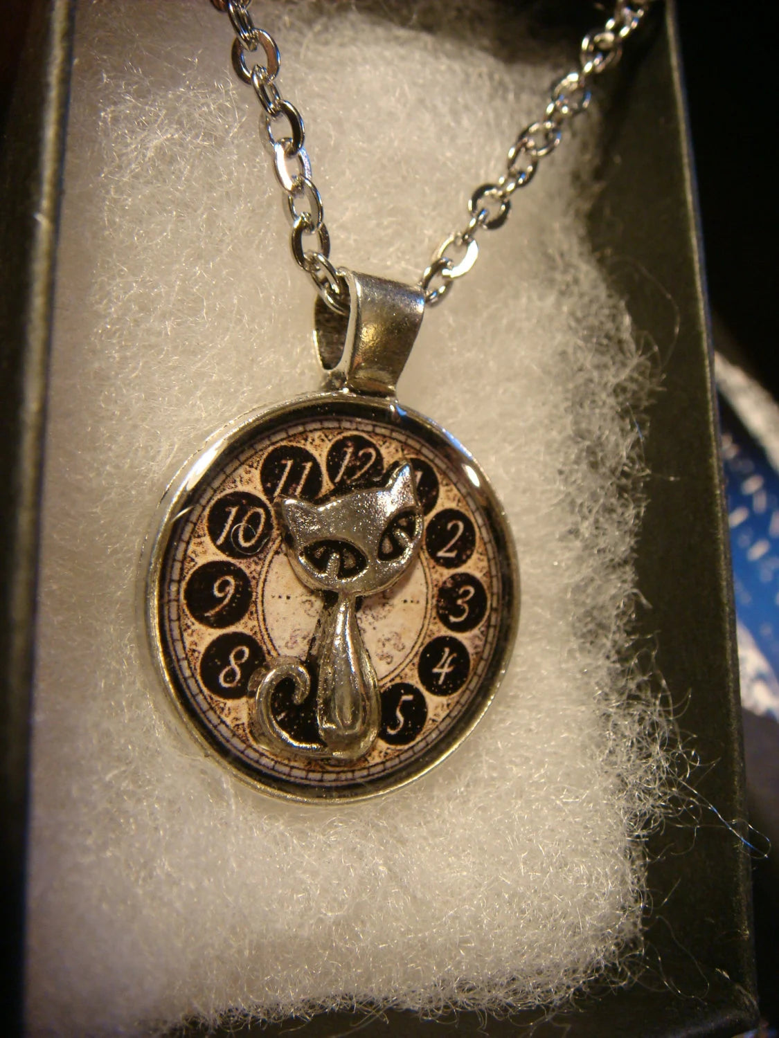 Cat over Clock Small Pendant Necklace