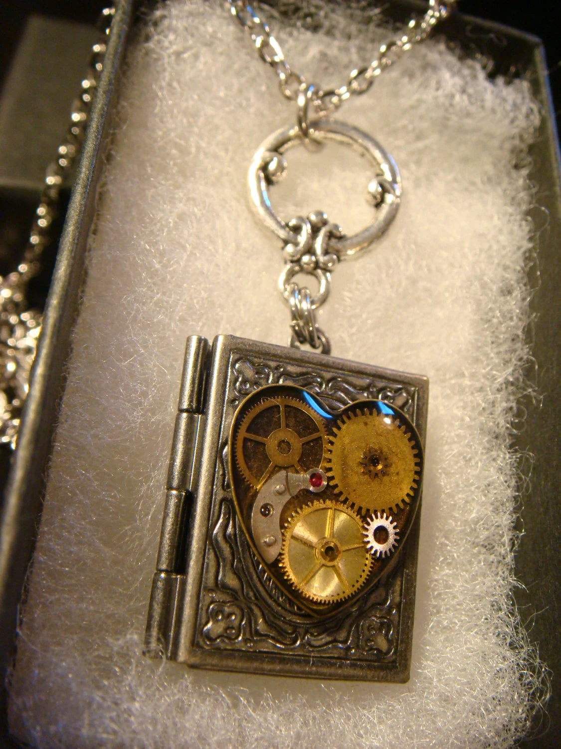 Heart Gears and Watch Parts Book Locket Necklace