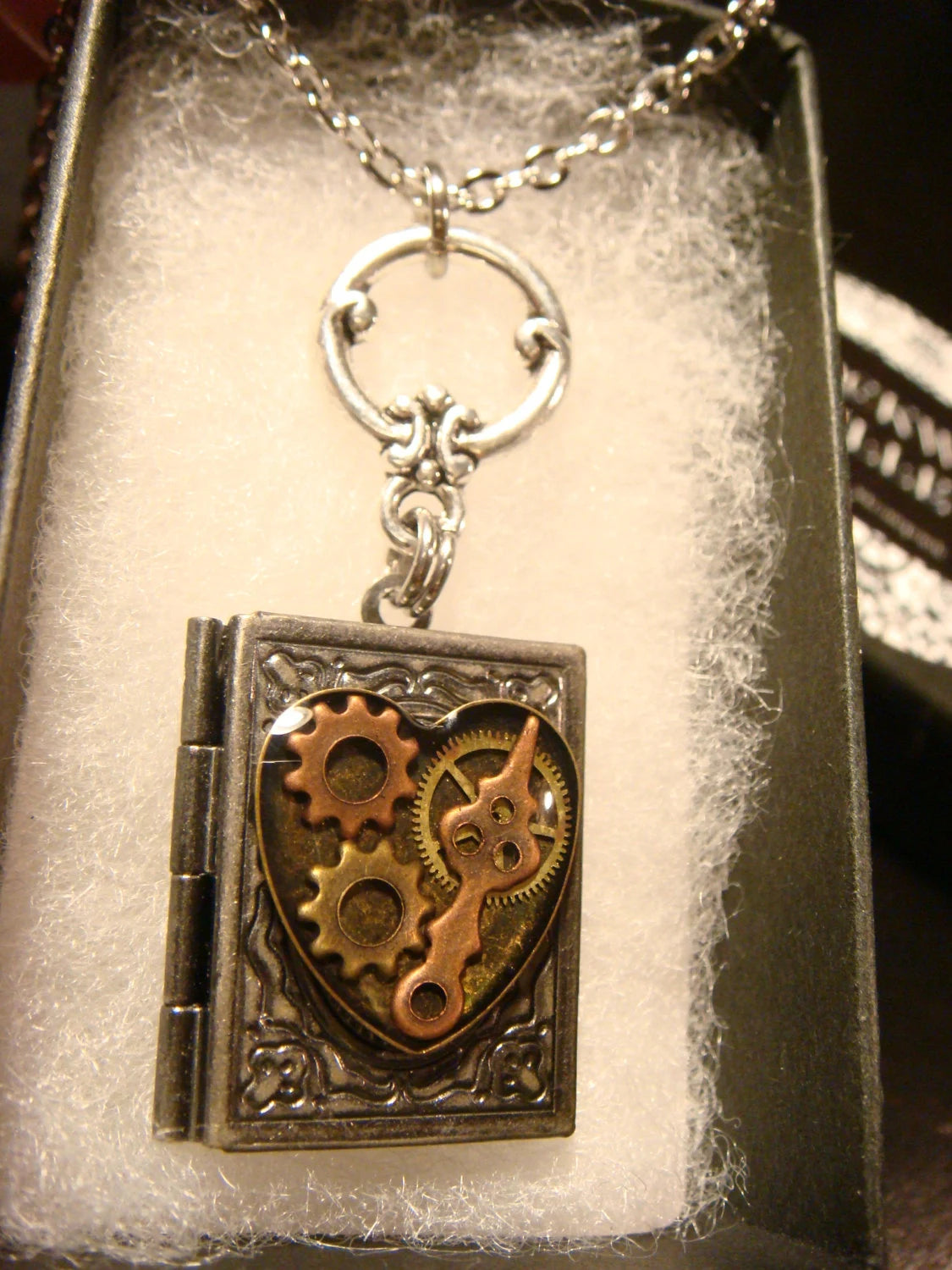 Heart Gears and Watch Parts Book Locket Necklace