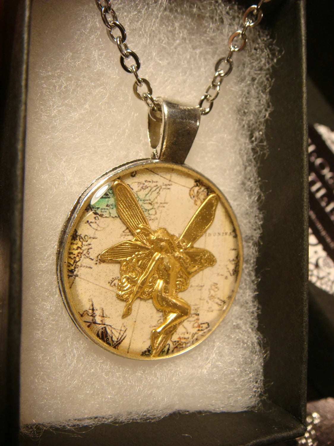 Fairy over Map Pendant Necklace
