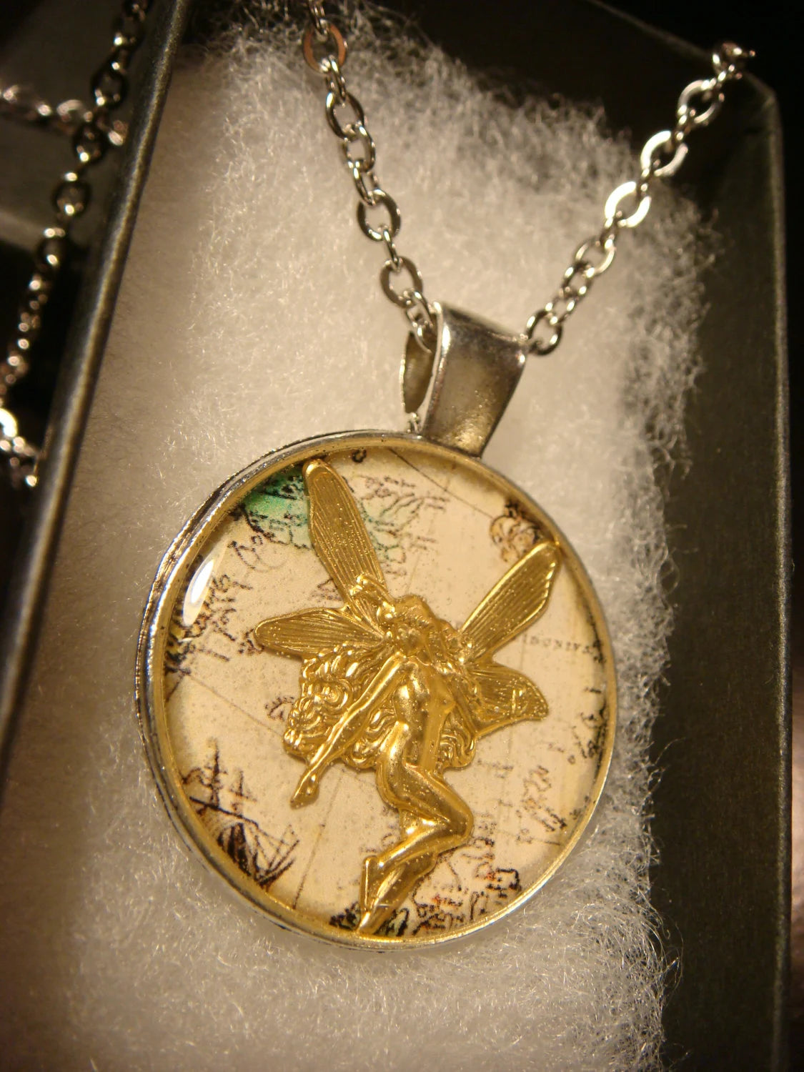 Fairy over Map Pendant Necklace