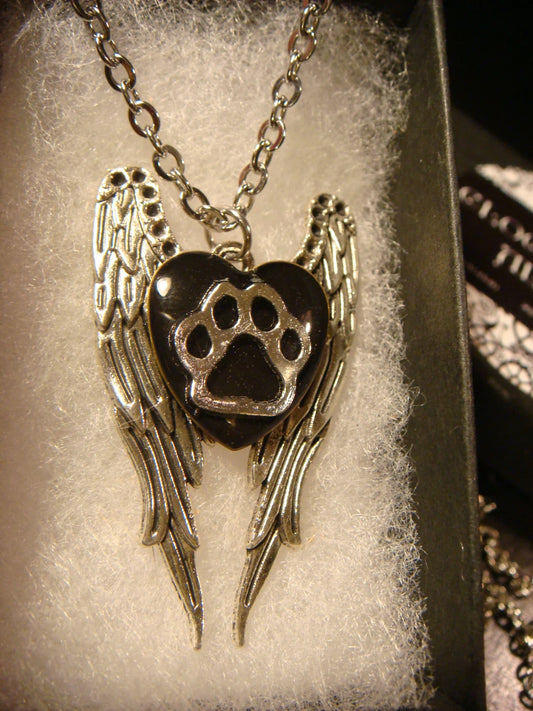 Paw Heart on Angel Wings Necklace