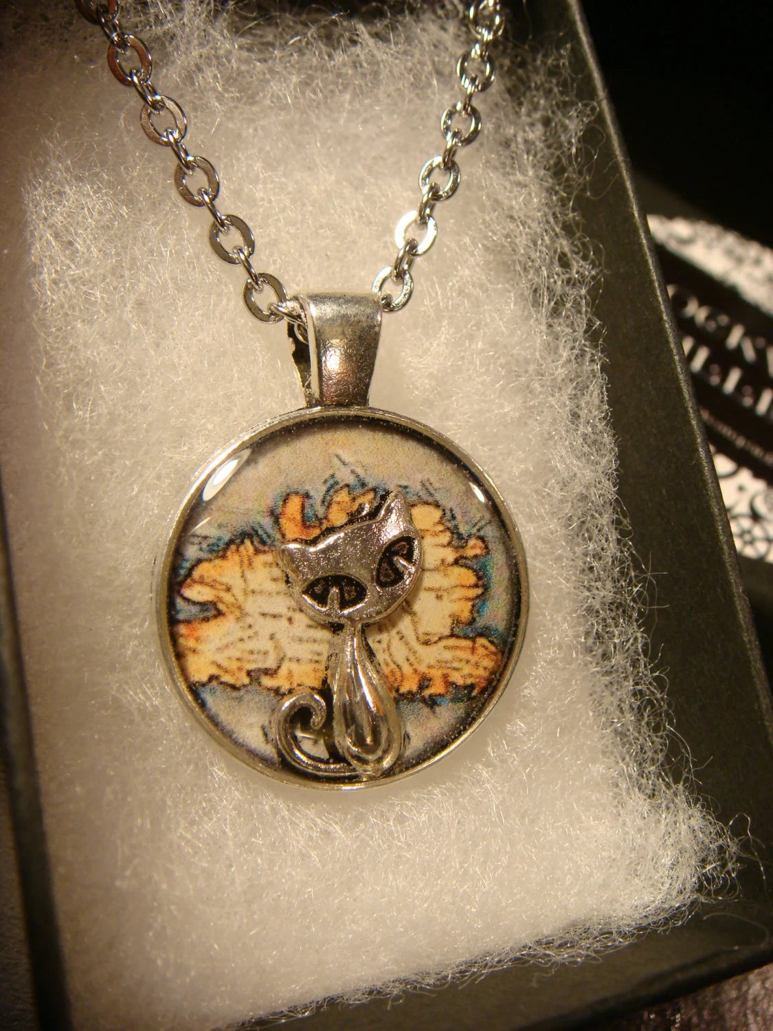 Cat over Map Small Pendant Necklace