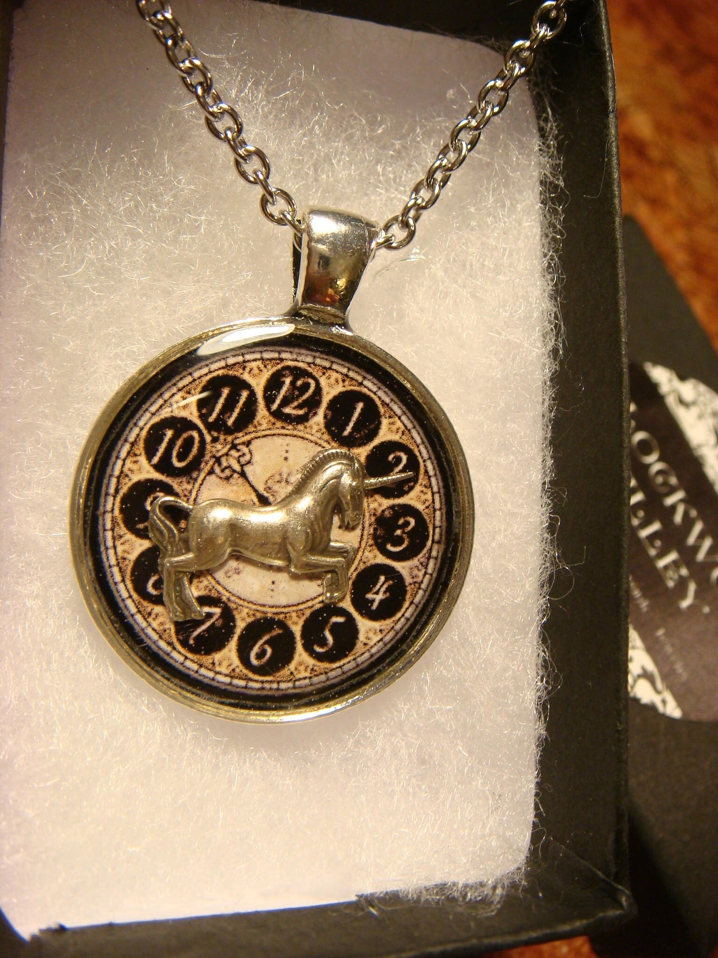 Unicorn over Clock Pendant Necklace