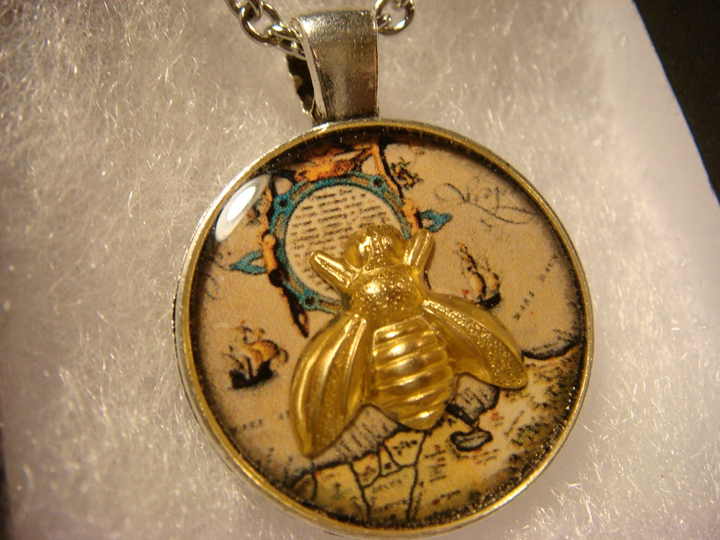 Bee over Map Small Pendant Necklace