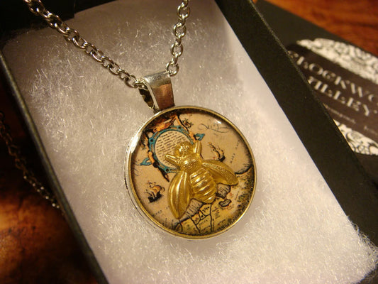 Bee over Map Small Pendant Necklace