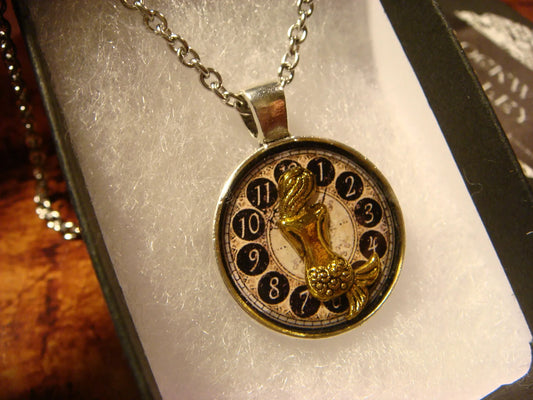 Mermaid over Clock Small Pendant Necklace