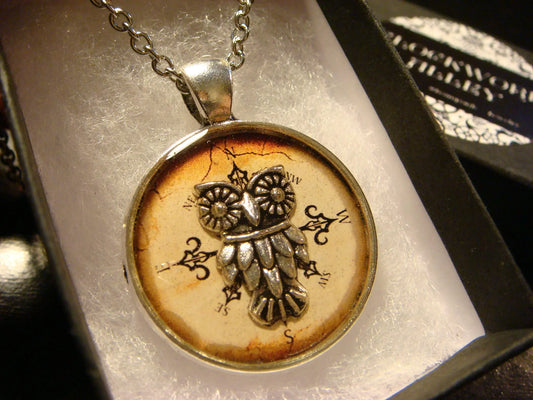 Owl over Compass Rose Pendant Necklace