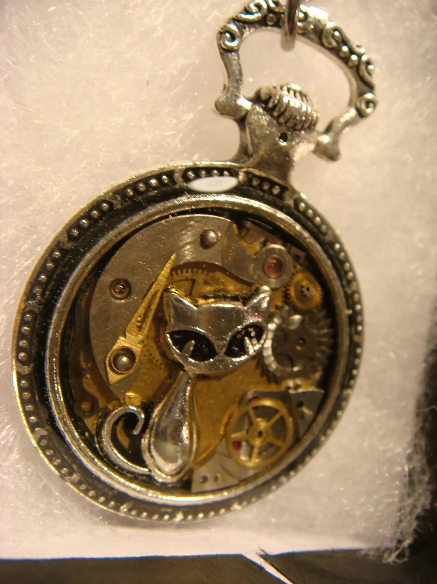 Clockwork Cat with Watch Parts Pocket Watch Pendant Necklace