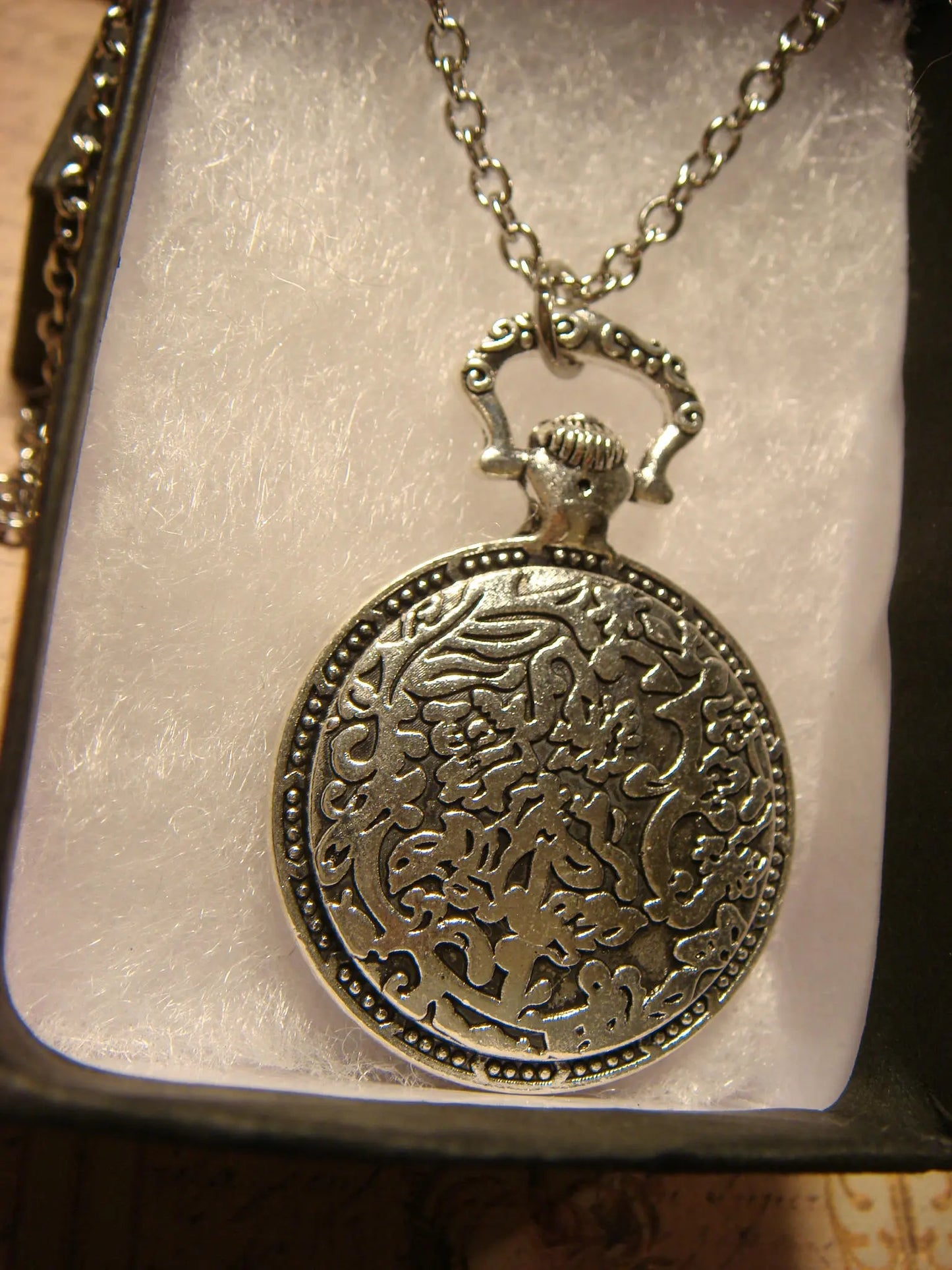 Bee over Floral Clock Pocket Watch Pendant Necklace