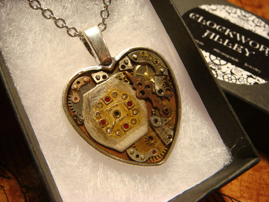 Clockwork Heart with Vintage Watch Parts Necklace