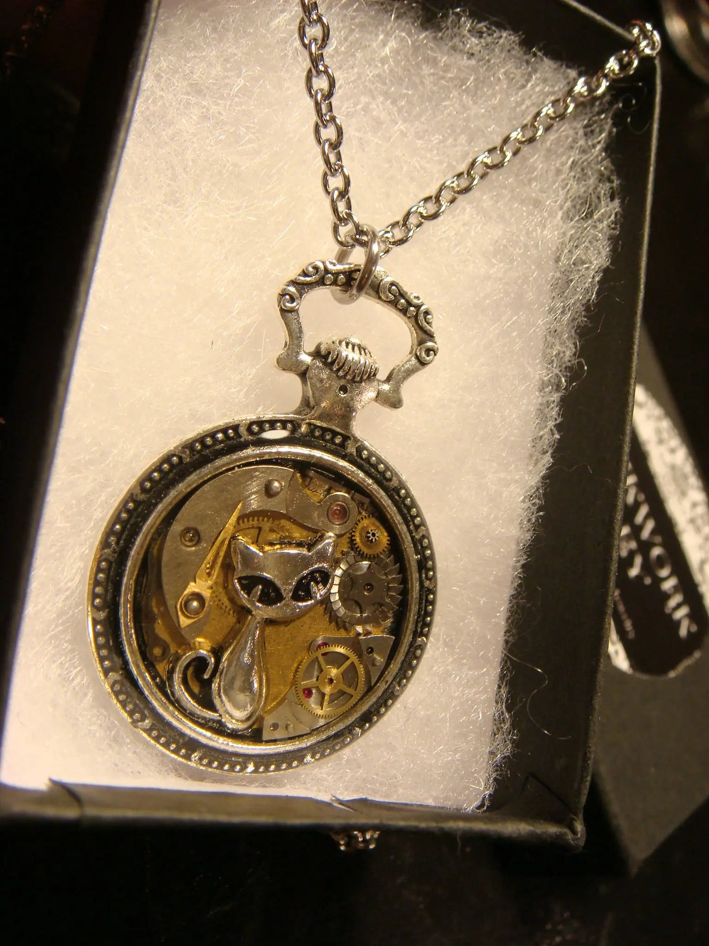 Clockwork Cat with Watch Parts Pocket Watch Pendant Necklace