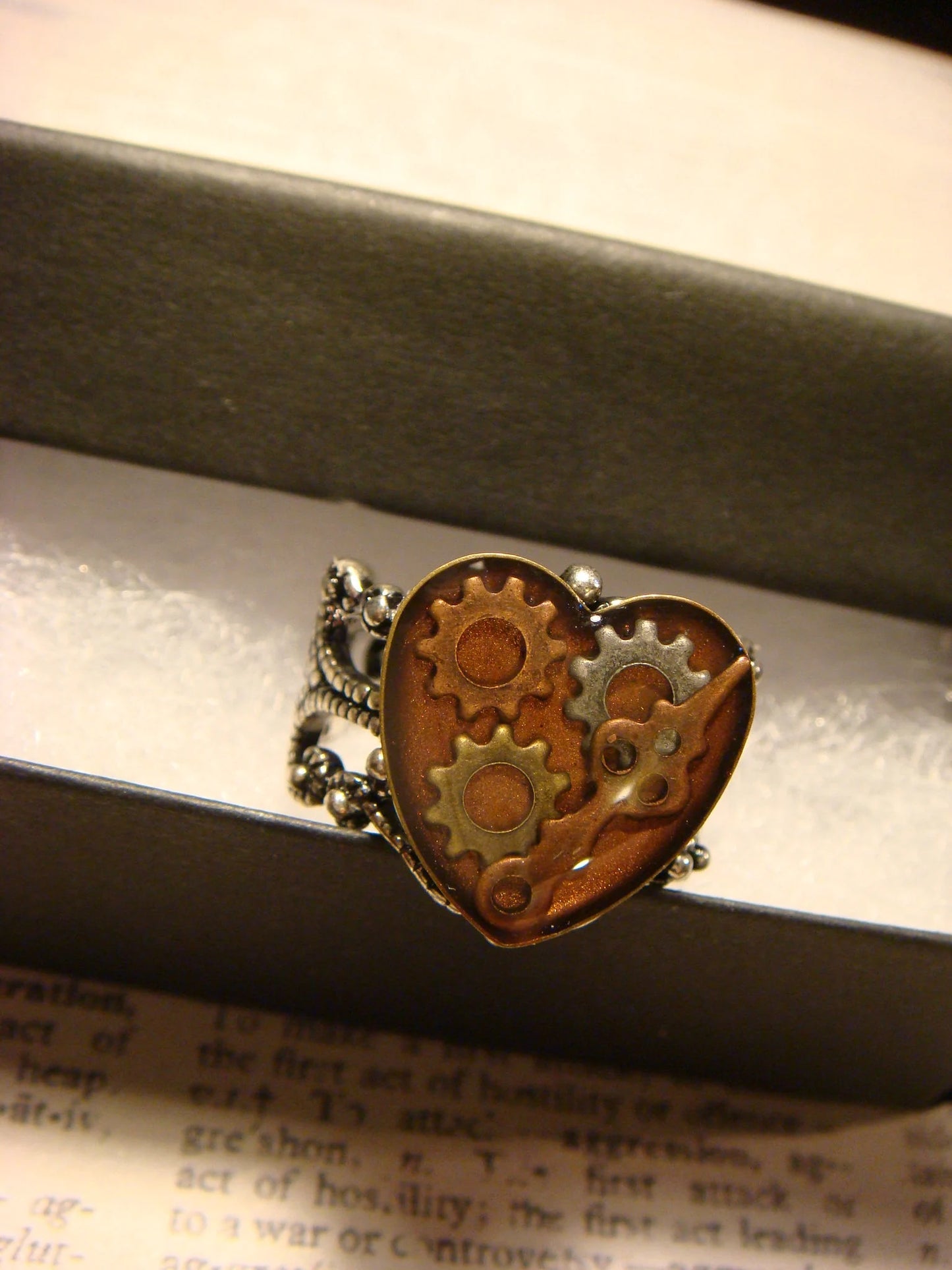 Watch Part Gear Heart Ring in Antique Silver