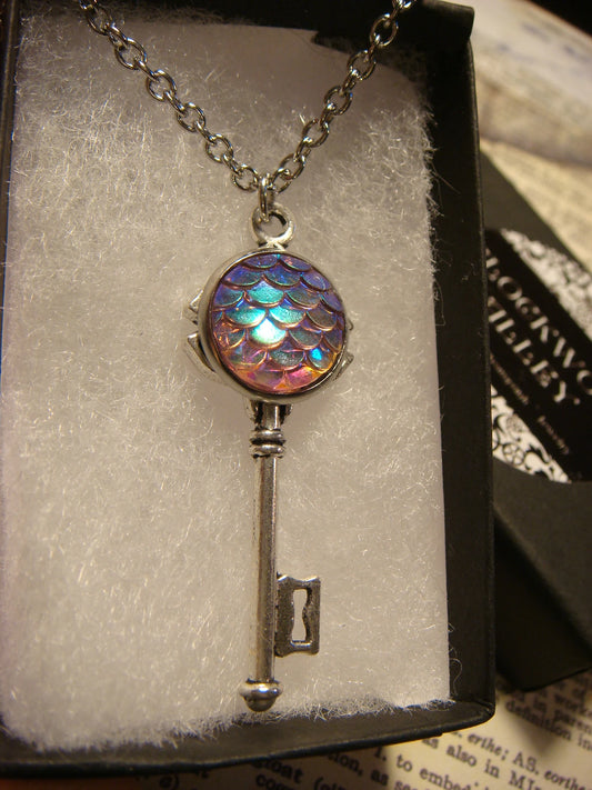 Iridescent Pink Scales Key Necklace