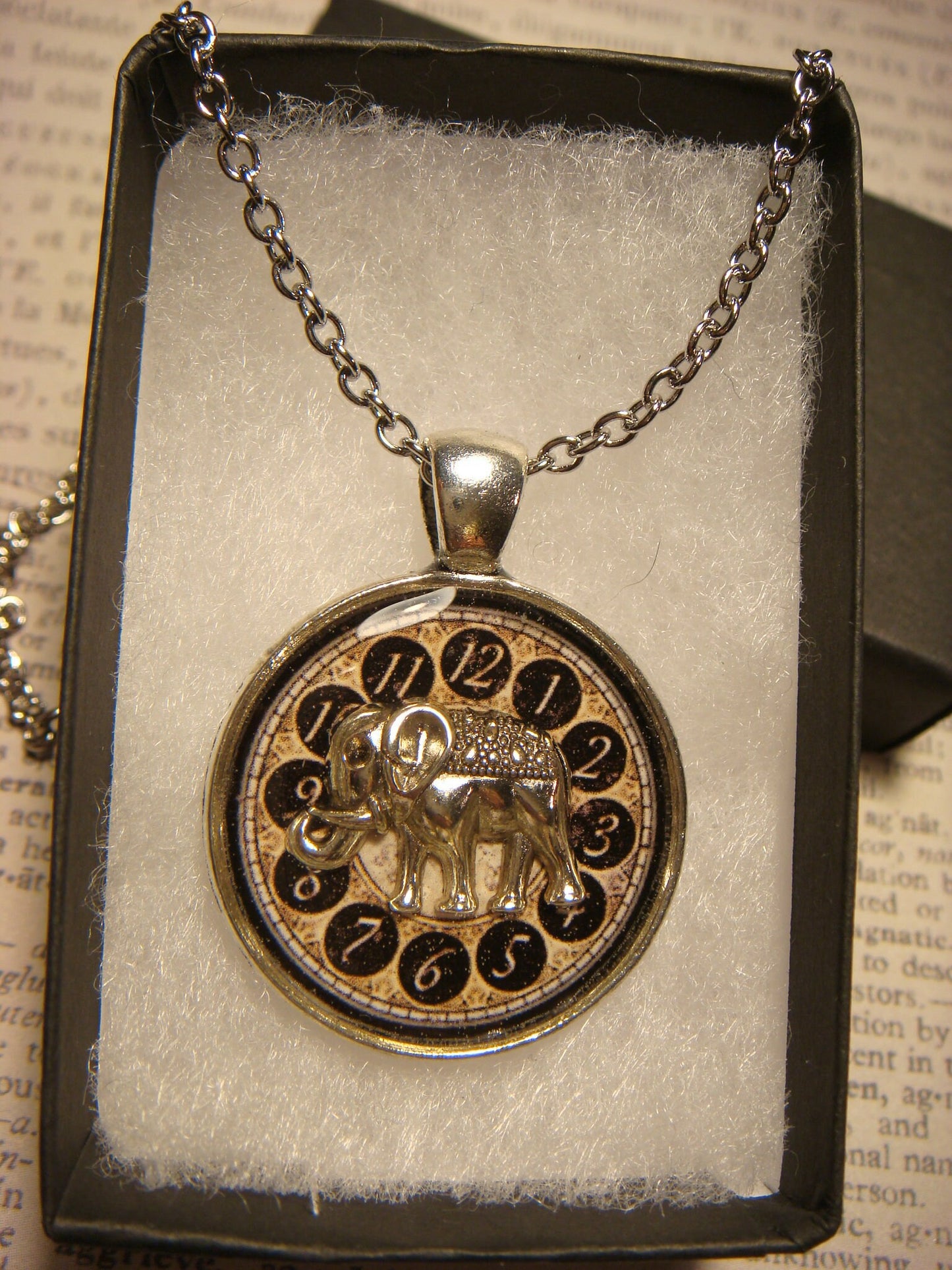 Elephant over Clock Pendant Necklace