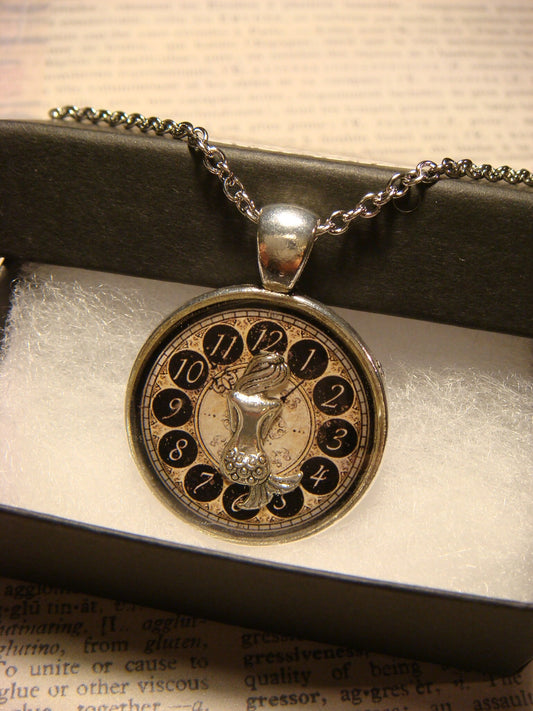 Mermaid over Clock Pendant Necklace