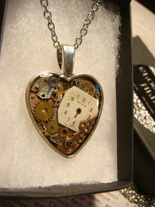 Clockwork Heart with Vintage Watch Parts Necklace