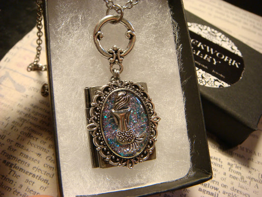 Mermaid Sparkle Ornate Book Locket Necklace