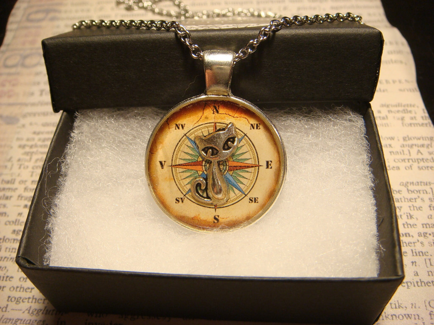 Cat over Compass Rose Pendant Necklace