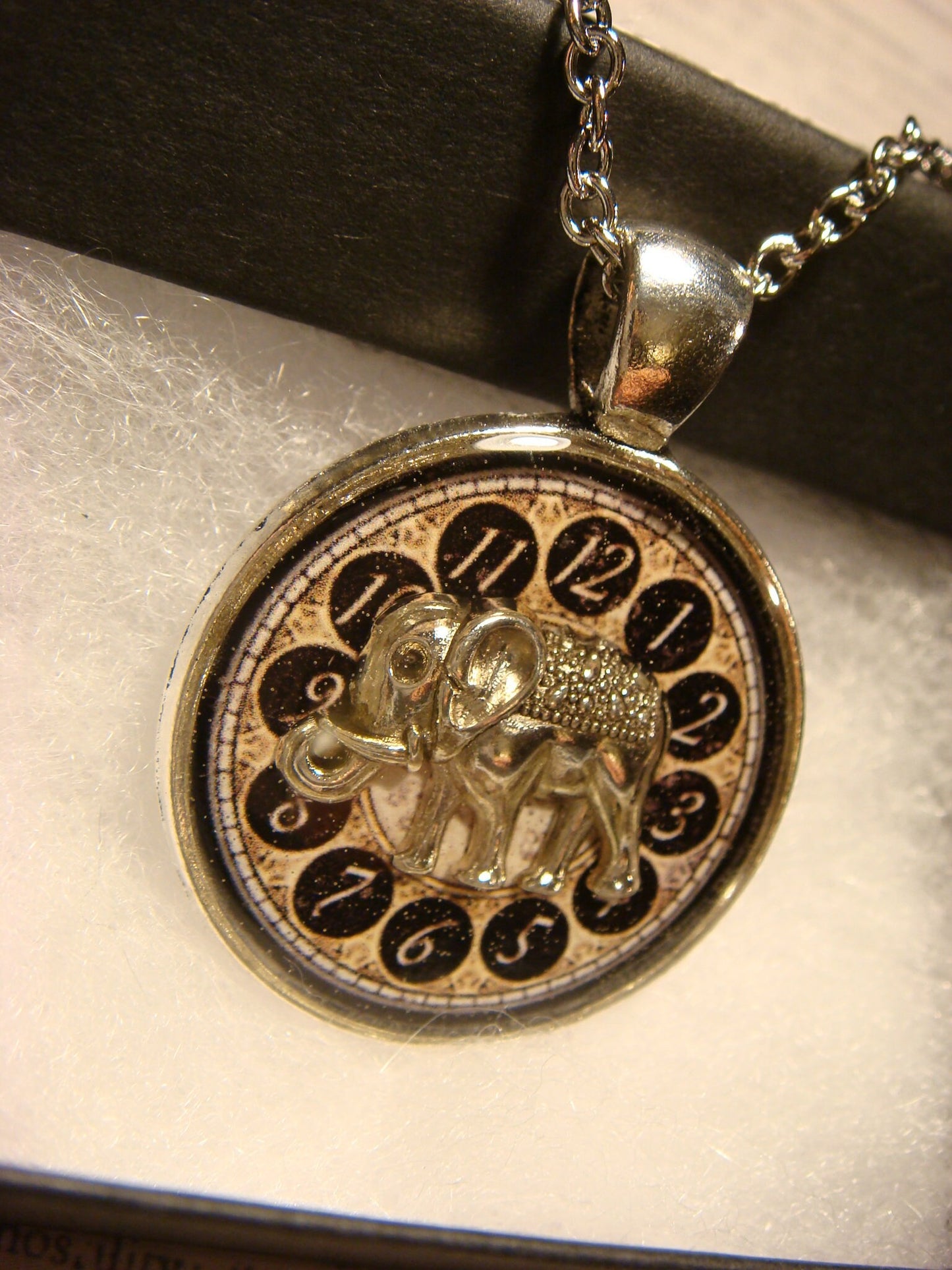 Elephant over Clock Pendant Necklace