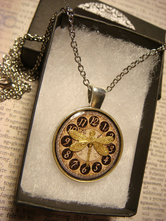 Dragonfly over Map Pendant Necklace
