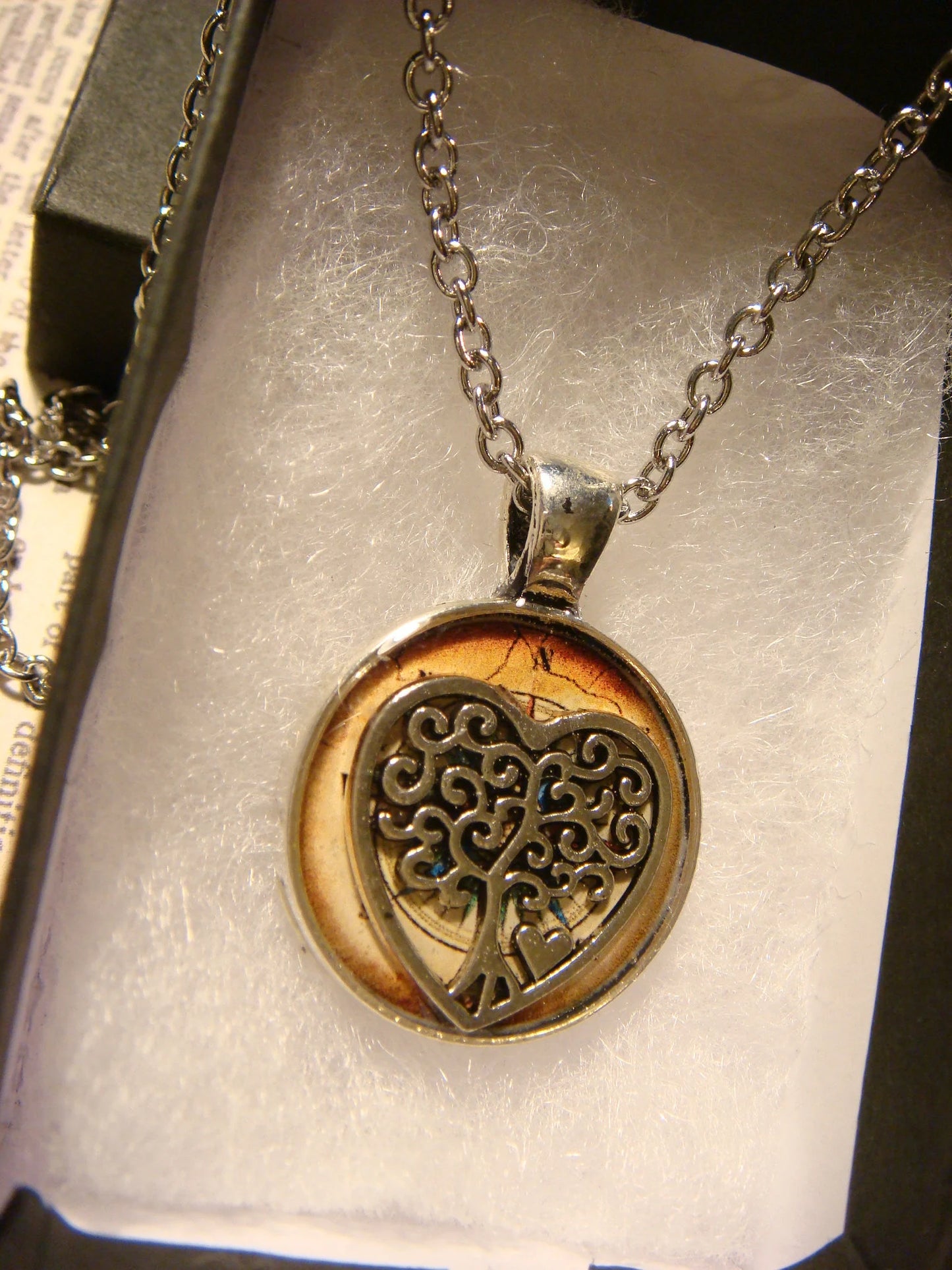 Tree Heart over Compass Small Pendant Necklace