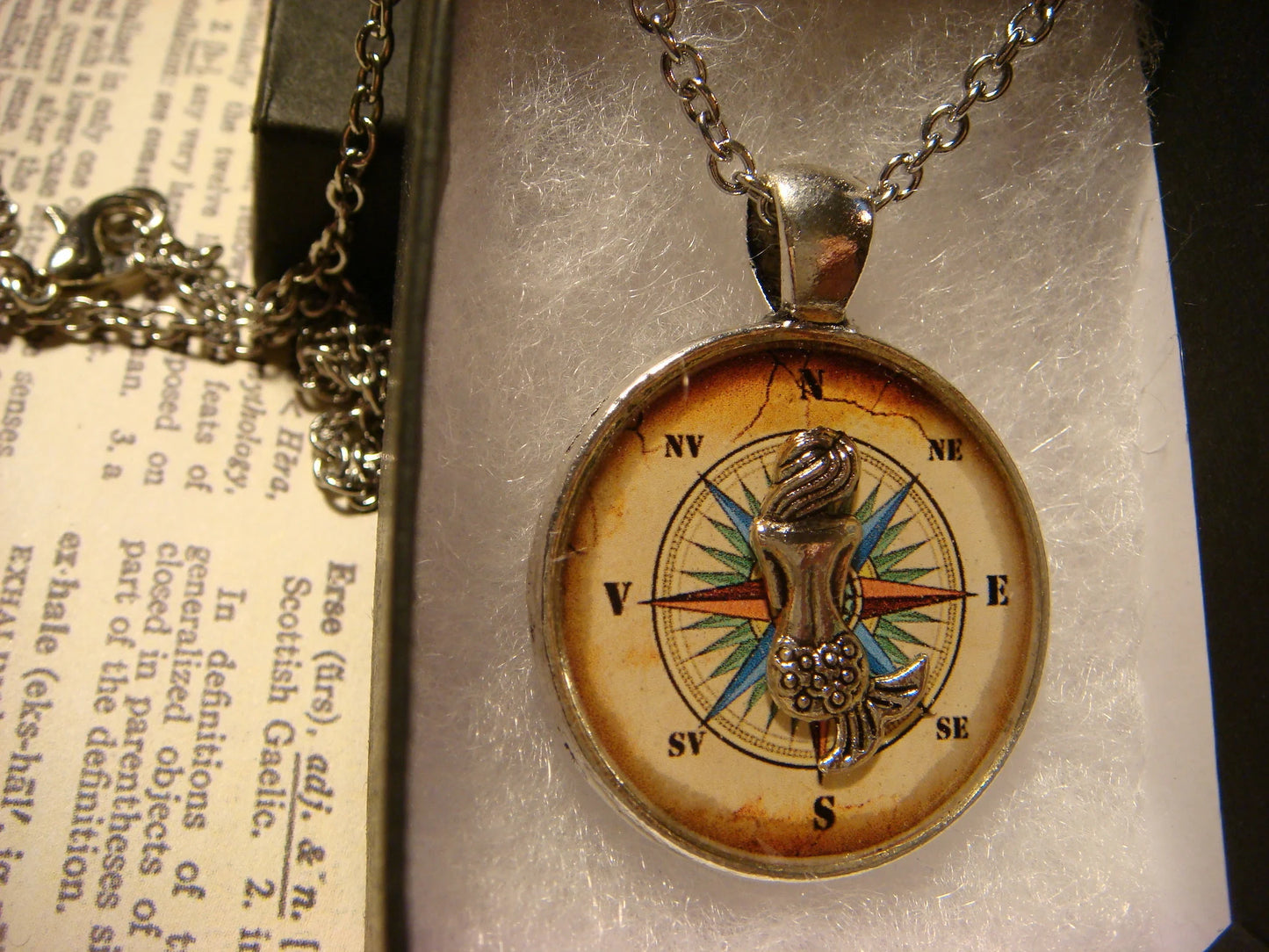 Mermaid over Compass Rose Pendant Necklace