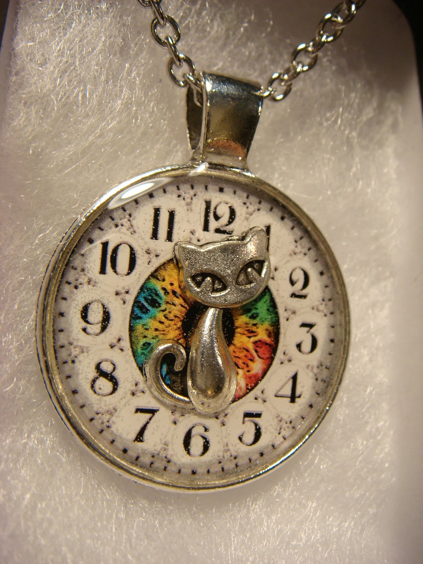 Cat over Clock Pendant Necklace