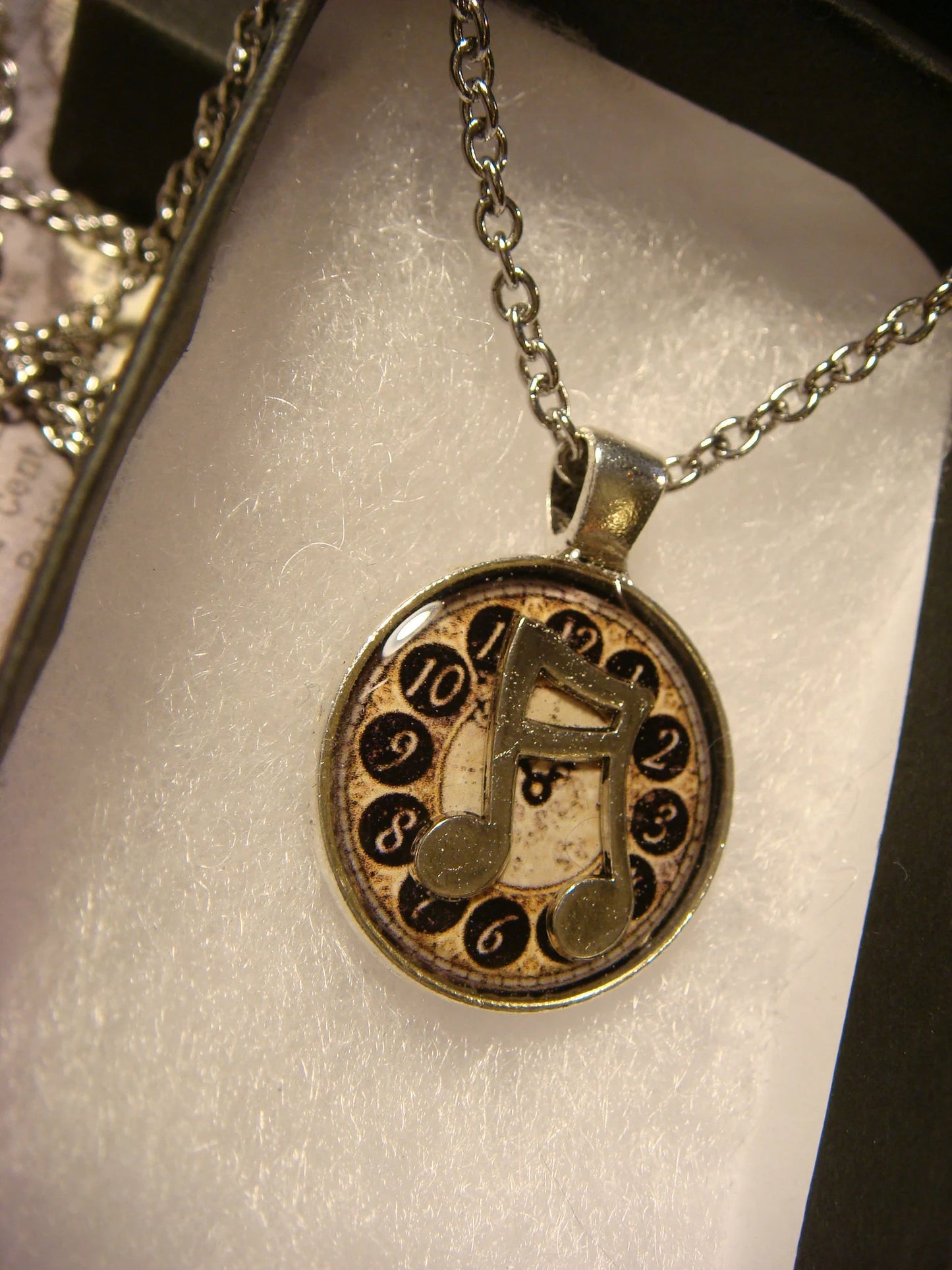 Music Notes over Clock Small Pendant Necklace