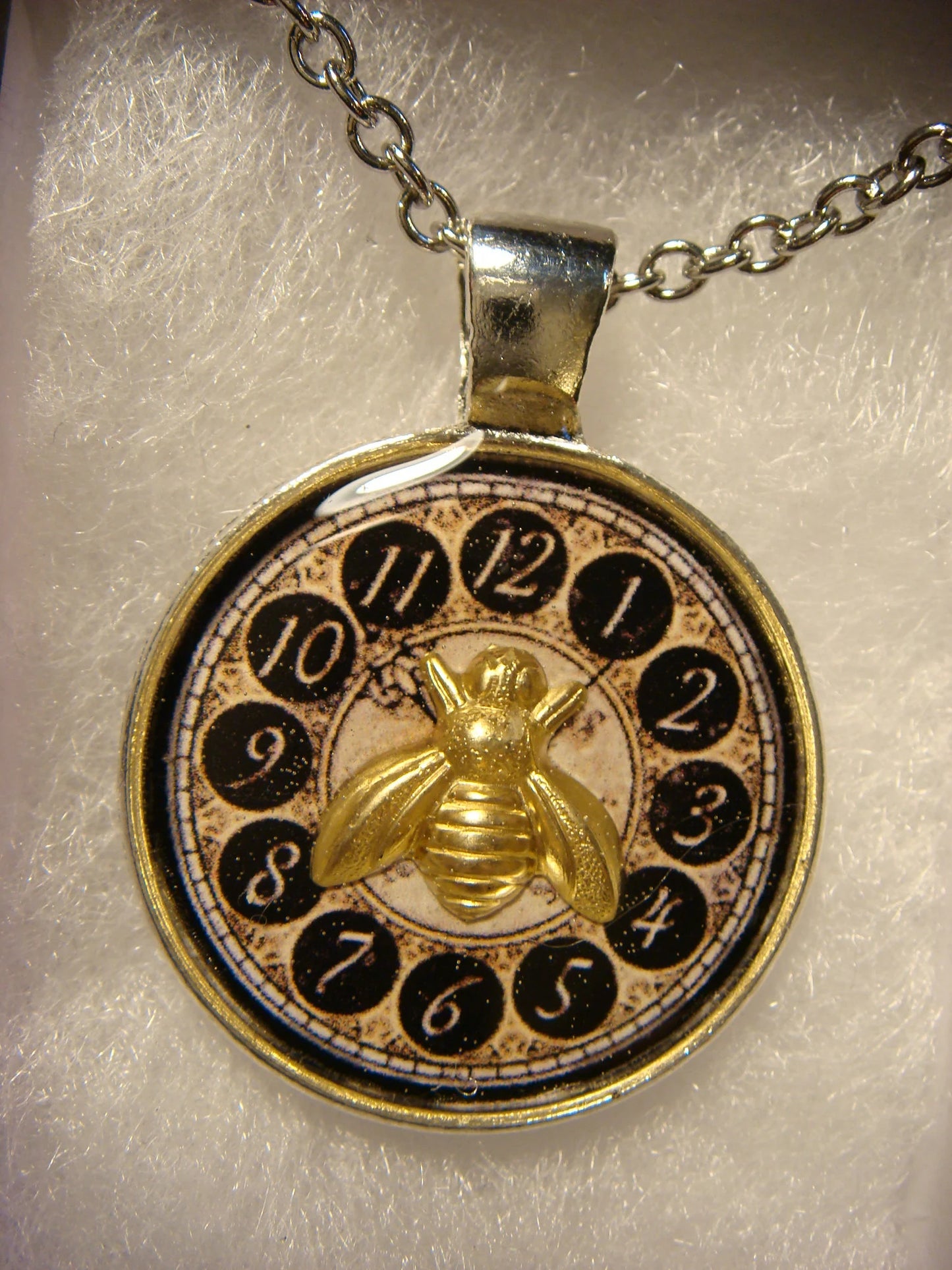 Bee Over Vintage Clock Pendant Necklace