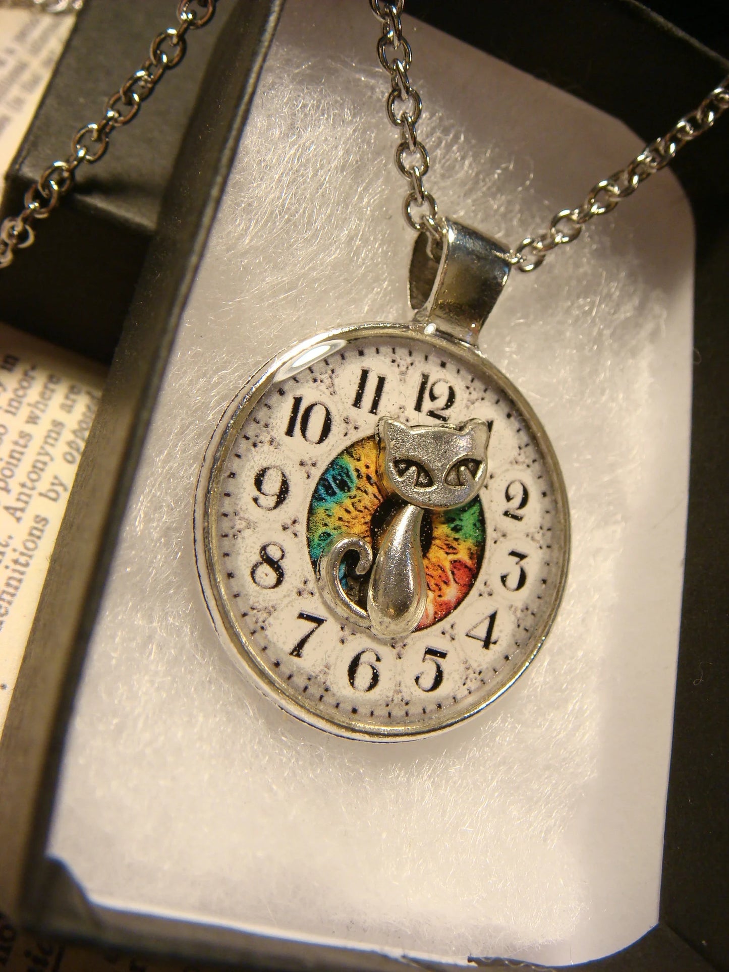 Cat over Clock Pendant Necklace