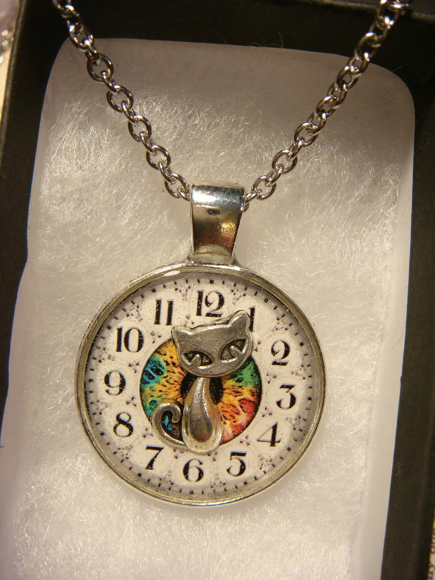 Cat over Clock Pendant Necklace