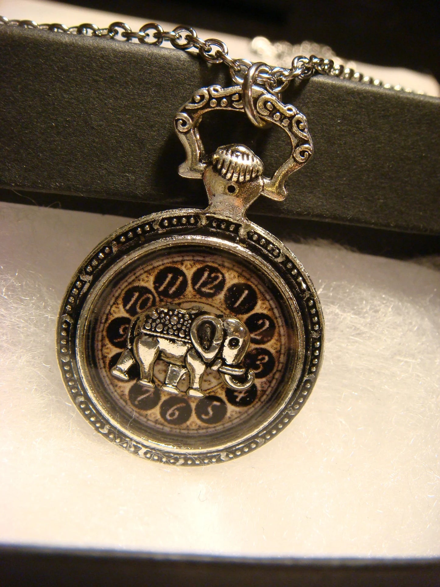 Elephant over Clock Pocket Watch Pendant Necklace