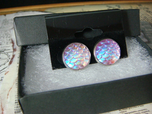 Iridescent Pink Scales Stud Earrings