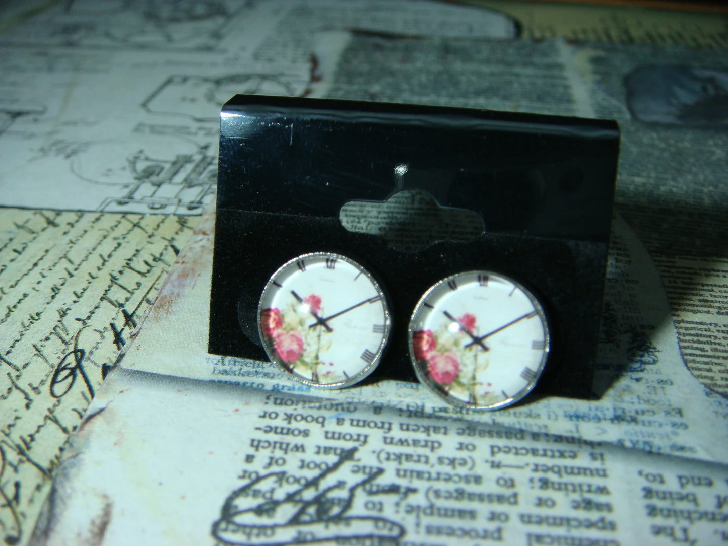 Floral Clock Image Stainless Steel Stud Earrings