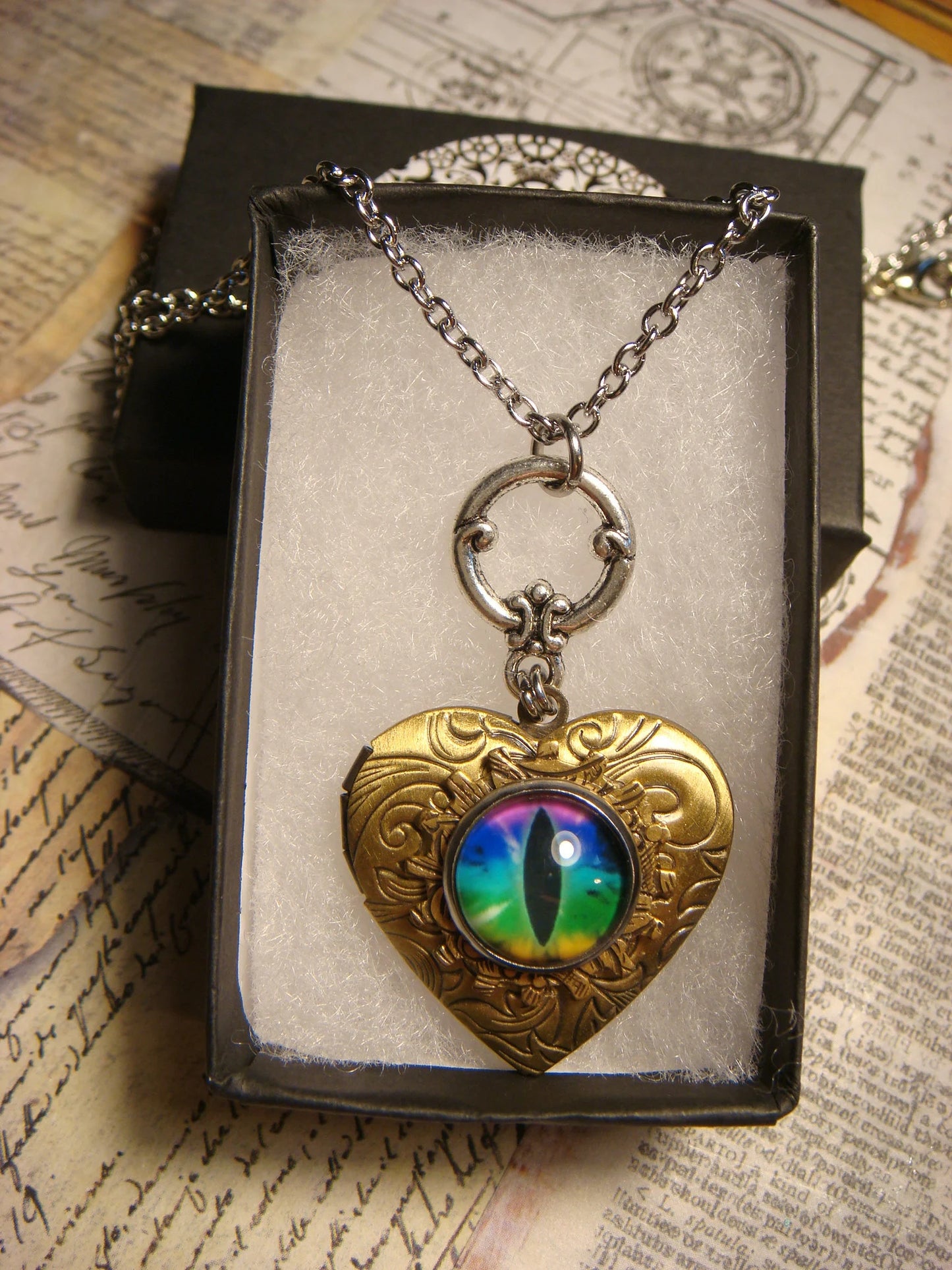 Eye Heart Locket Necklace in Antique Bronze