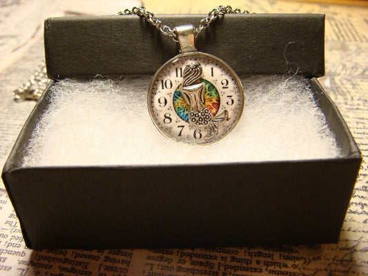 Mermaid over Clock Small Pendant Necklace
