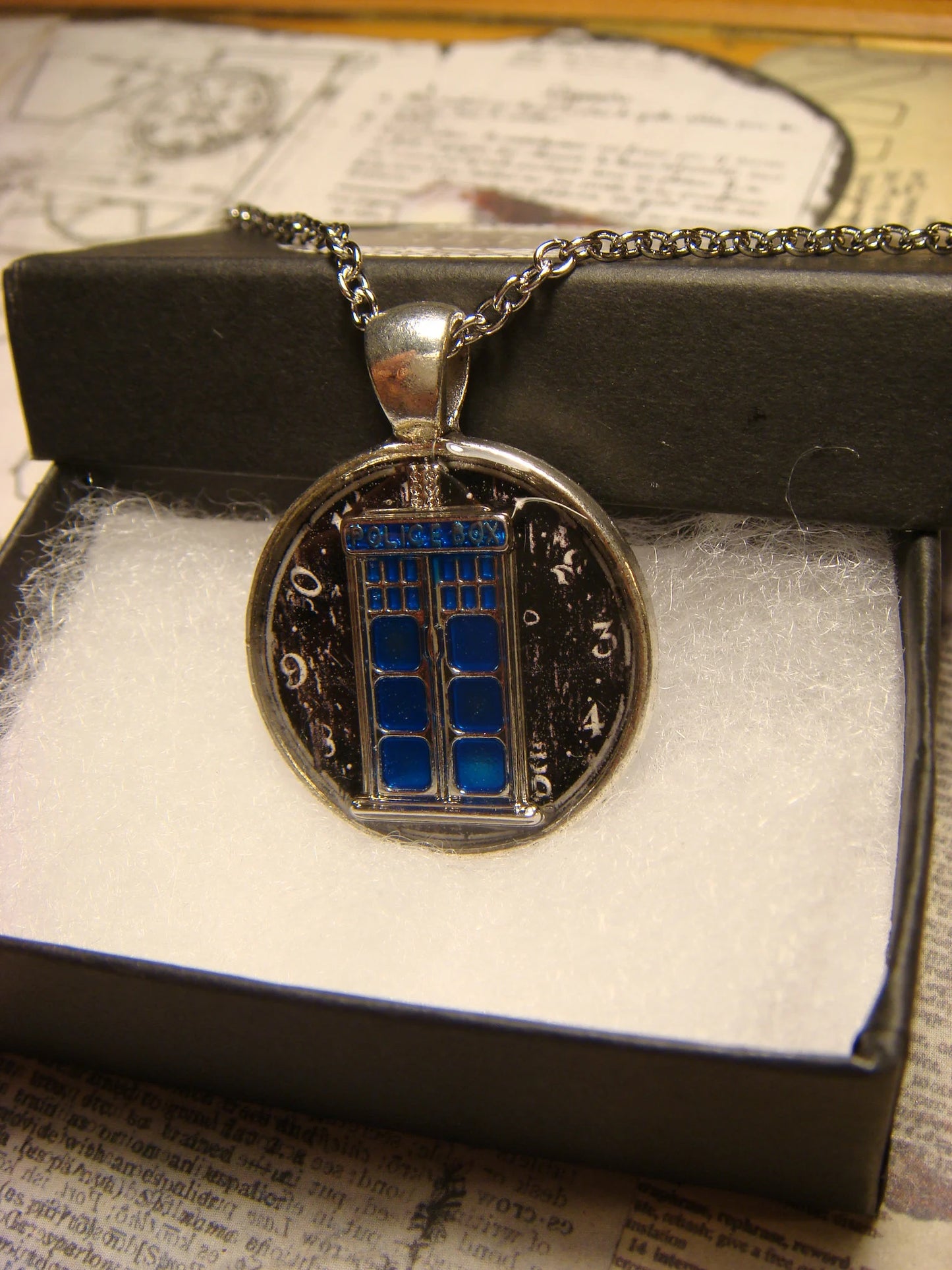 Police Box Clock Pendant Necklace