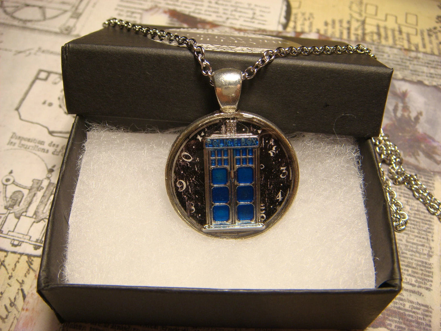 Police Box Clock Pendant Necklace