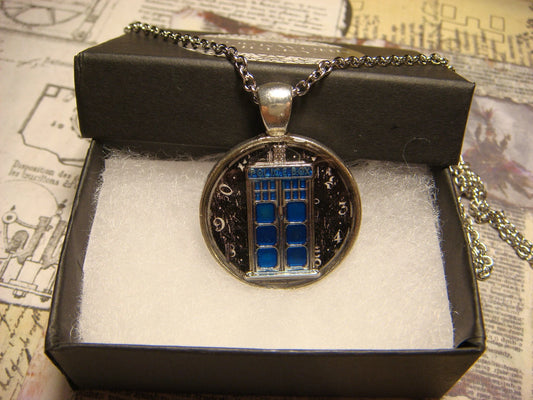 Police Box Clock Pendant Necklace