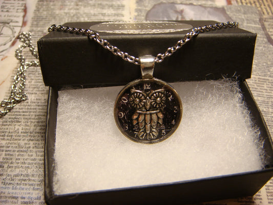 Owl over Clock Small Pendant Necklace