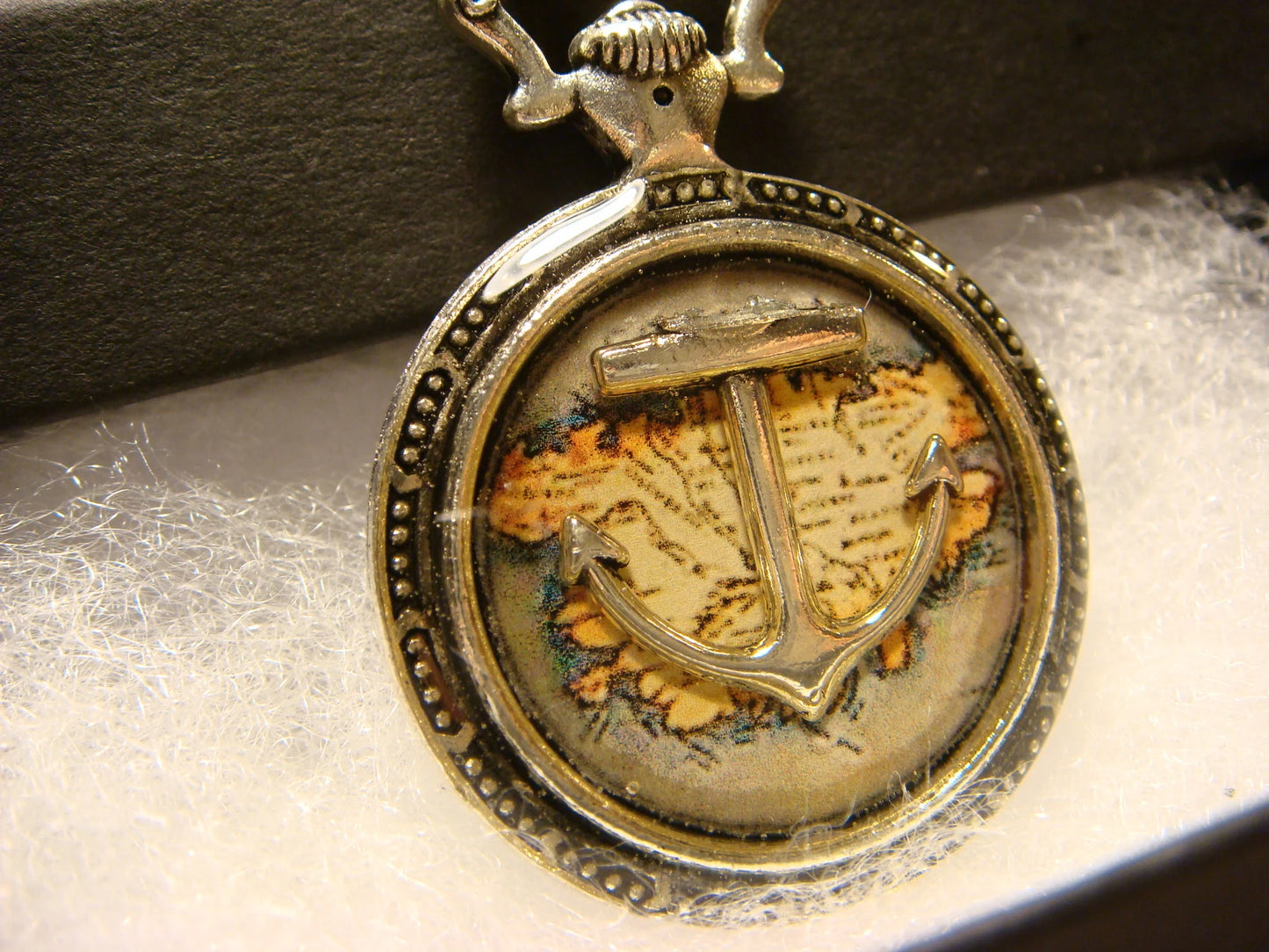 Anchor over Map Pocket Watch Pendant Necklace