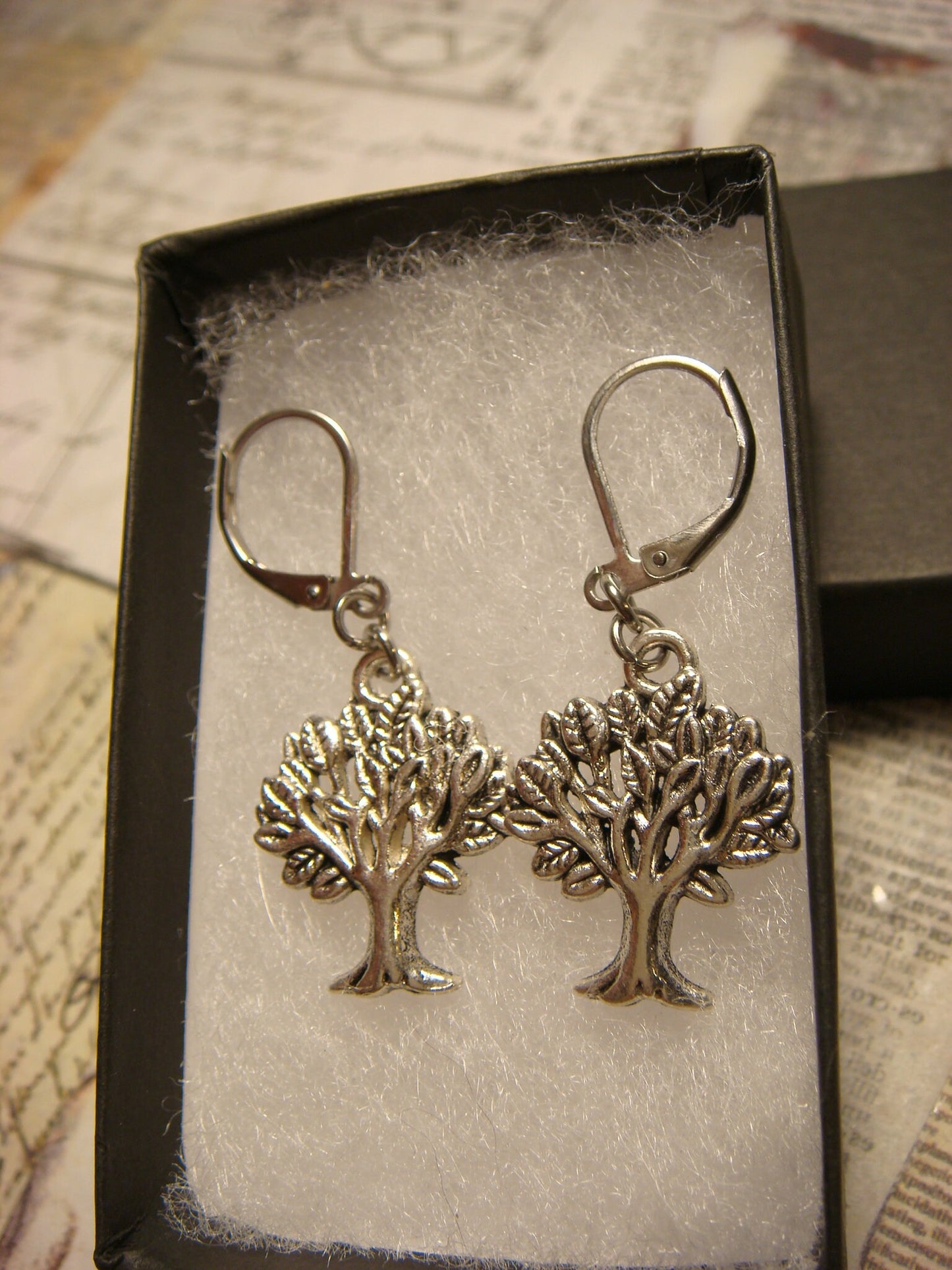 Tree of Life Dangle Earrings in Antique Silver