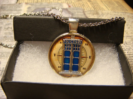 Police Box Compass Pendant Necklace