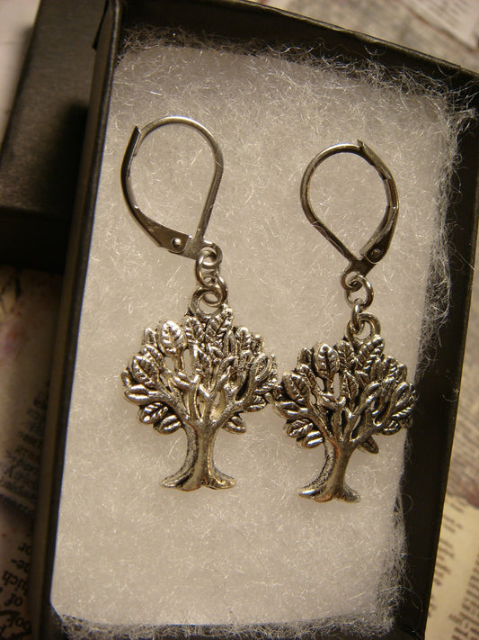 Tree of Life Dangle Earrings in Antique Silver