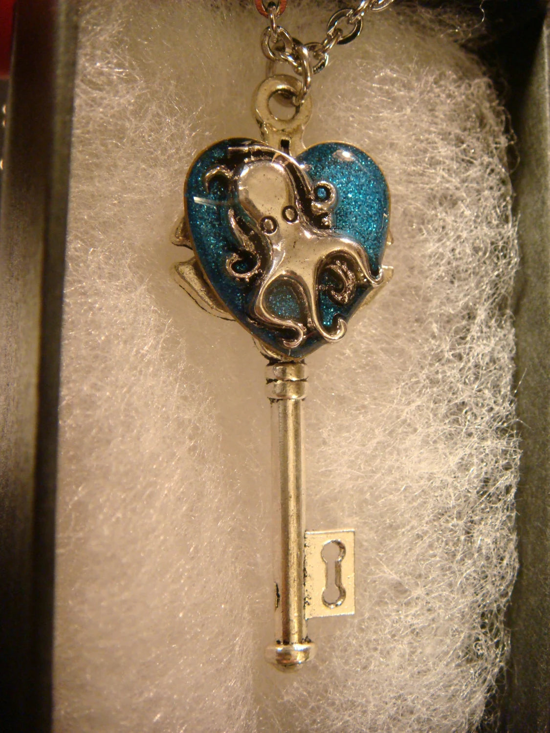 Octopus Heart Key Necklace - Blue